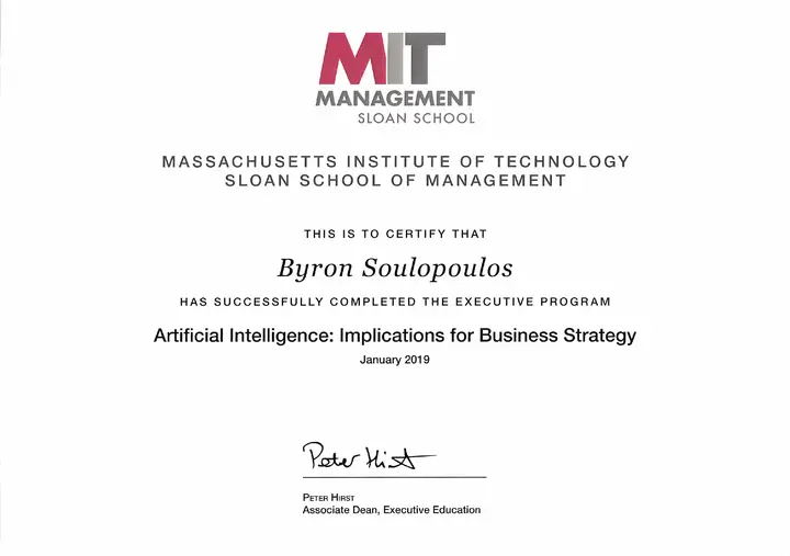 Artificial Intelligence: Implications for Business Strategy certificaat, MIT Sloan School of Management