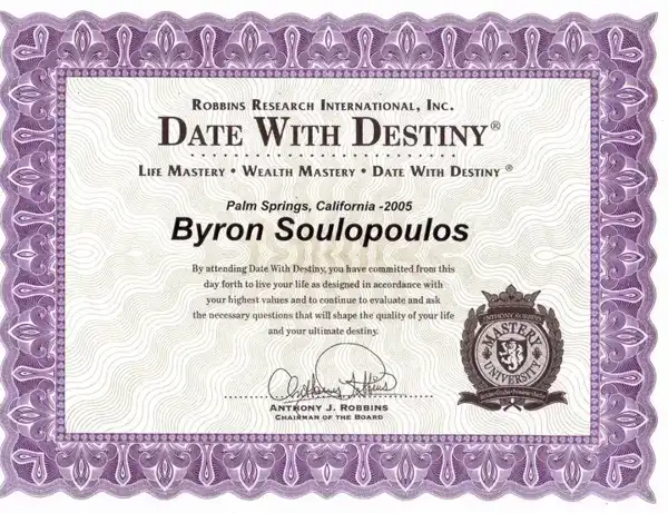 Date With Destiny certificaat, Robbins Research International